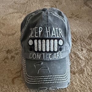 KBETHOS Gray Distressed 'Jeep Hair Don't Care' Hat with Rhinestone Grill